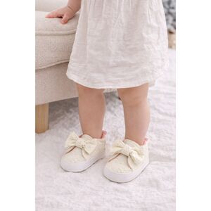 First Steps Baby Girl Floral Bow Soft Sole Shoes 6-9M Cream Embroidered